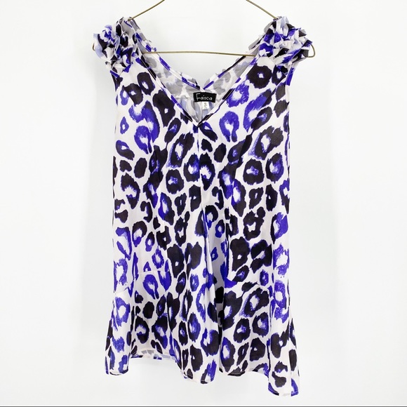 Faisca Tops - Faisca Sleeveless Geometric Print Blouse Purple Black and White Size S
